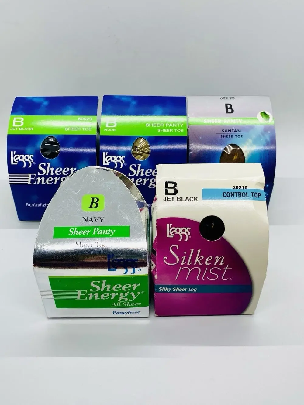 Lot of 5 Leggs Sheer Energy Sheer Toe Revitalizing Silken Mist Control Top Sz B